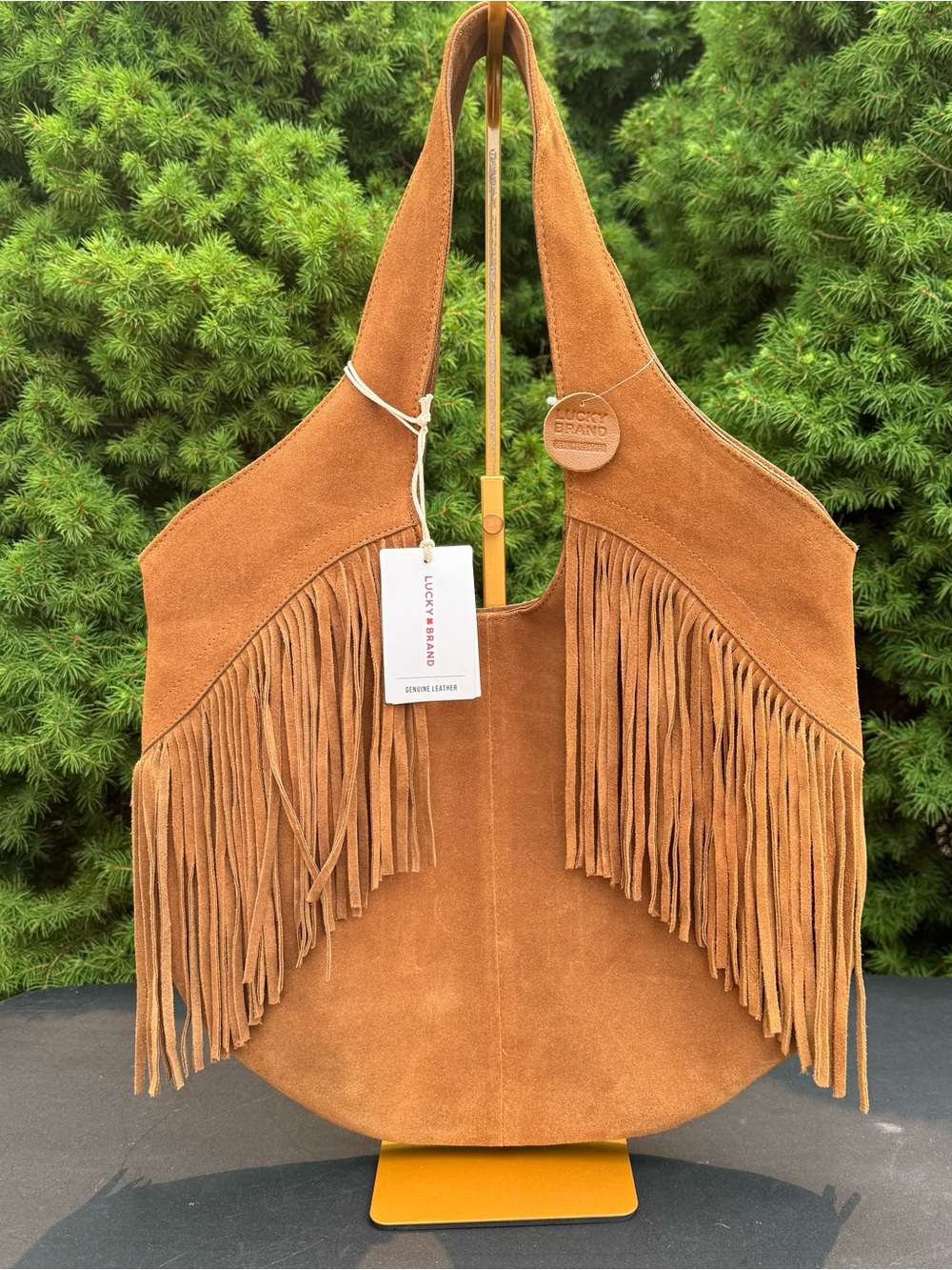 Lucky Brand Women's Suede Fringe Shoulder Bag in Tan NWT